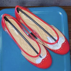 Women’s New in Box Size 8 Red/Clear Patent Leather Flats